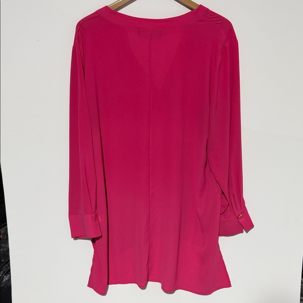 Eloquii Hot Pink Long Sleeve Blouse V-Neck Roll Tab Sleeves Size 16 - Picture 9 of 10